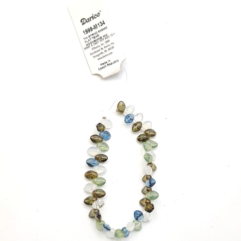 Darice Flat Tear Bead Strand Moonshine MIX Blue Green Clear Czech Republic